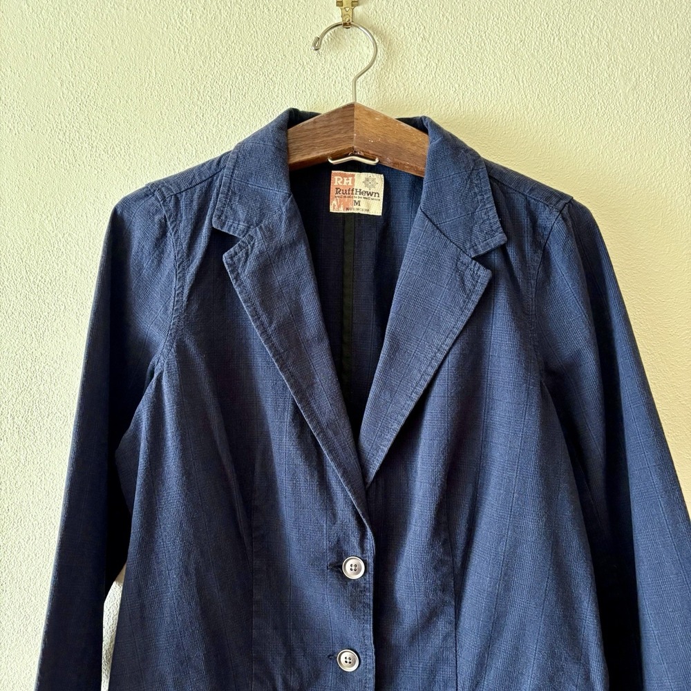 NEW Ruff Hewn 100% cotton casual blazer jacket in navy plaid - Picture 3 of 12